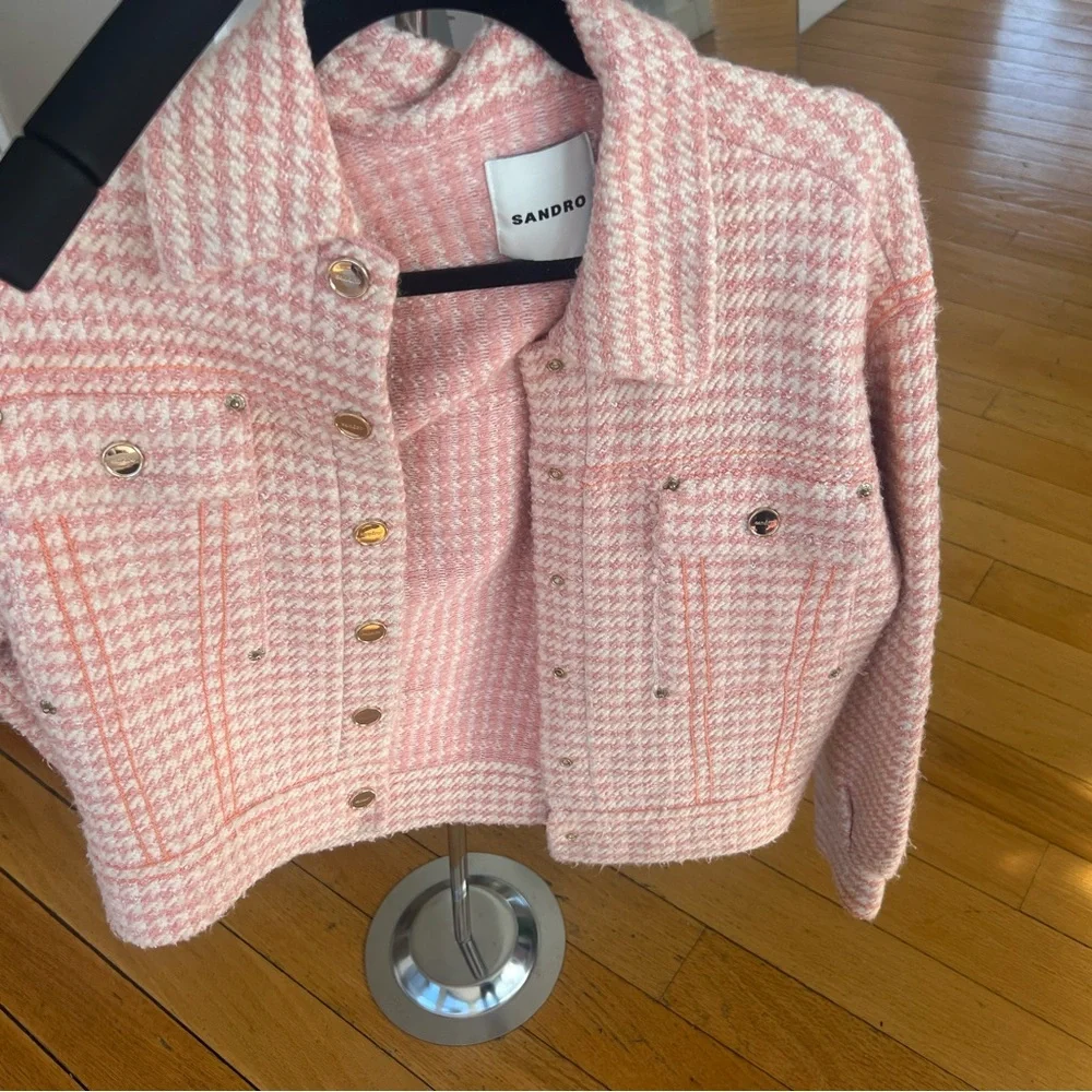 Sandro Blush Pink Tweed Blazer jacket - Picture 3 of 8